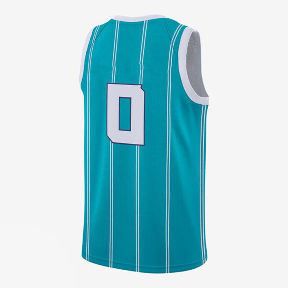 Men's Teal Blue #0 Basketball Jersey – Sleeveless V-Neck Striped Sports Tank Top - Image 2