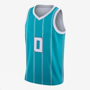 Men's Teal Blue #0 Basketball Jersey – Sleeveless V-Neck Striped Sports Tank Top